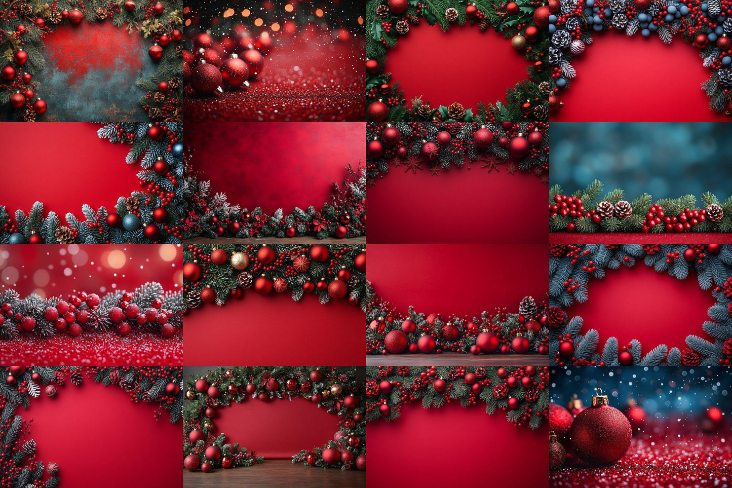 Festive Red Christmas Digital Backdrops - Holiday Junk Journal & Scrapbook Papers - Xmas Textured Backgrounds - Printable Digital Art