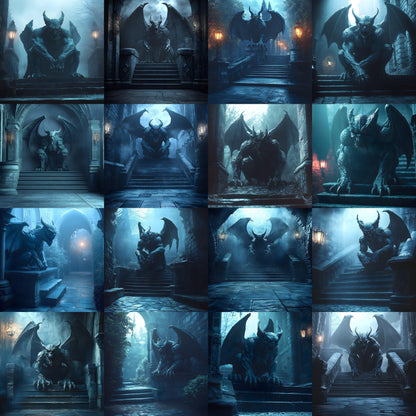 Gothic Gargoyle Digital Backdrops - Dark Fantasy Medieval Castle Scenes - Spooky Photo Composite Overlays - Halloween Gothic Backgrounds