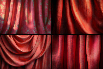 Vintage Red Curtain Backdrop Digital Download, 19s Style Photography Background, for Portrait Photoshoot, Retro Fabric Texture