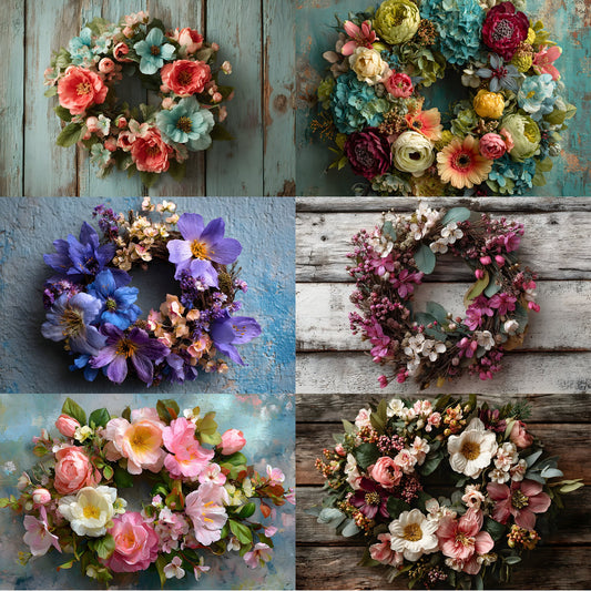Newborn Digital Backdrop Floral Wreath, Baby Photography Background, Photo Prop, Infant Composite, Flower Circle, Fine Art Portrait Template