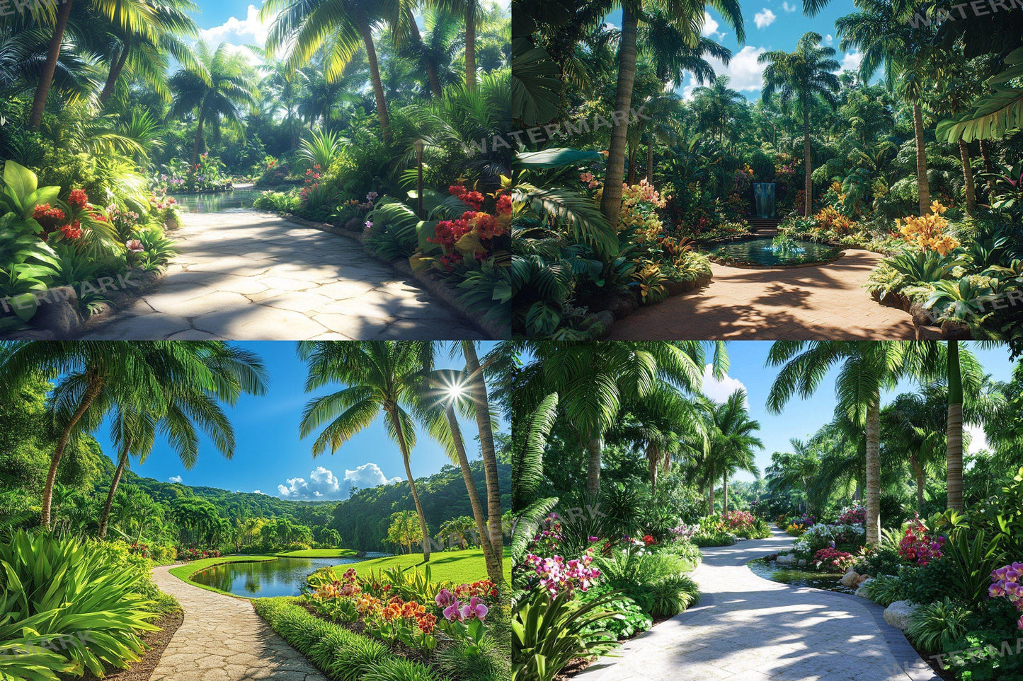 Lush Tropical Botanical Escape Backdrop: PNGs for Commercial Photography, Rich Rainforest Setting, Immersive Digital Backdrops