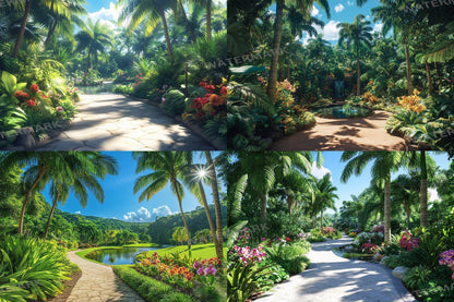 Lush Tropical Botanical Escape Backdrop: PNGs for Commercial Photography, Rich Rainforest Setting, Immersive Digital Backdrops