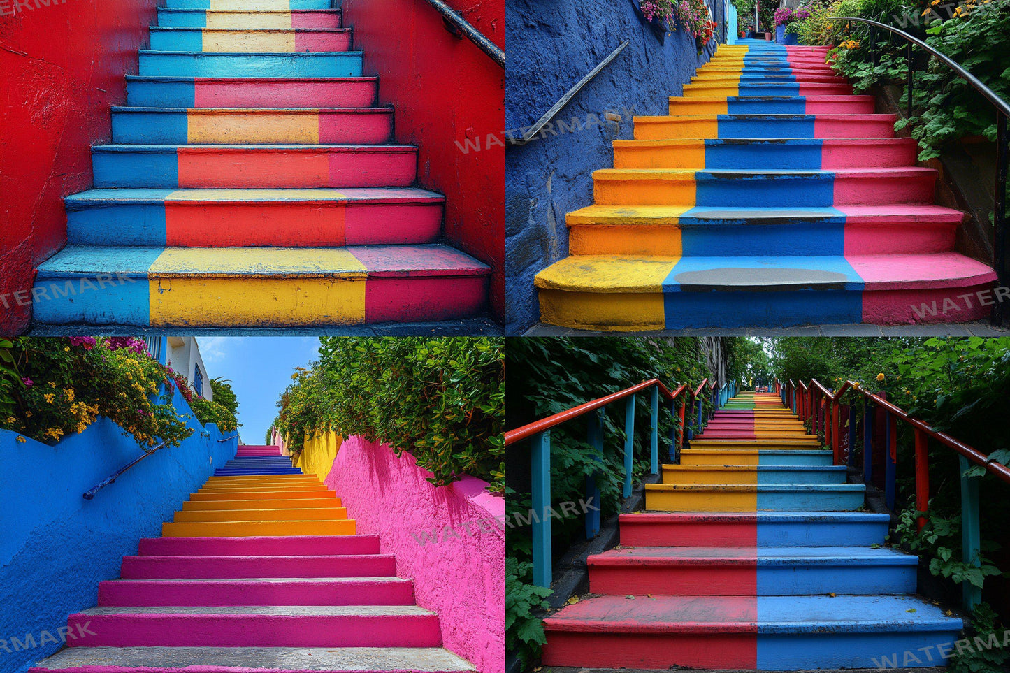 Colorful Urban Stairs Digital Backdrops for Photography & Photoshop Composites | Vibrant Steps Digital Backgrounds and Overlay Scenes