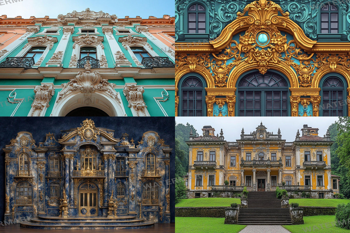 Baroque House Interior Backdrops, Elegant Mansion Photography Backgrounds, Ornate Architecture - Colorful Buildings - Baroque Backdrops