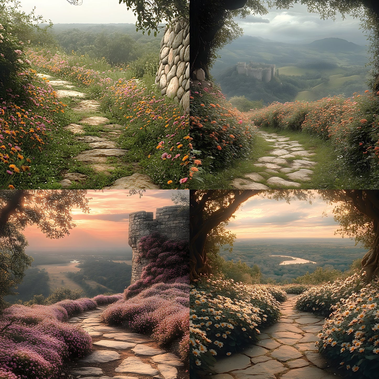 Wildflower Castle Backdrop, Wall View Digital Backgrounds, Fantasy Photography, Images, Enchanted Scene, Dreamy Photo Overlays