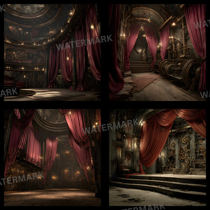 Abandoned Victorian Theater Digital Backdrop, Moody Interior Photography Background, Stage Set, Gothic Theater Design, Dark Academia Digital Art