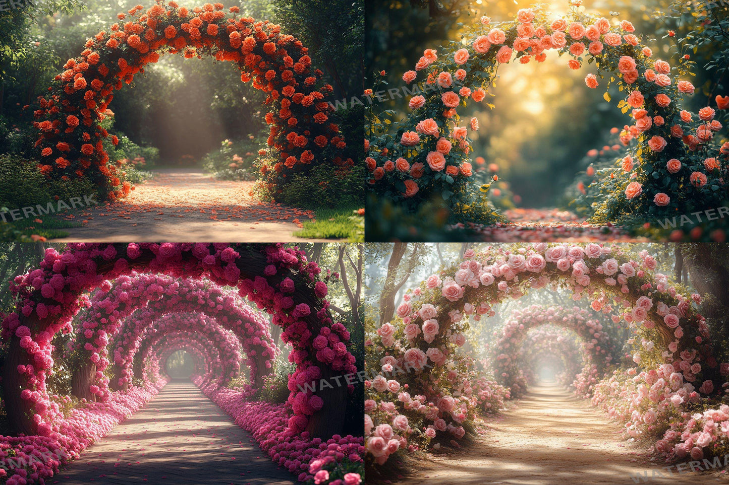 Blooming Garden Archway Backdrops, Floral Tunnel Backgrounds, Enchanted Scenes, Photography - Floral Backdrops - Fairy Backgrounds