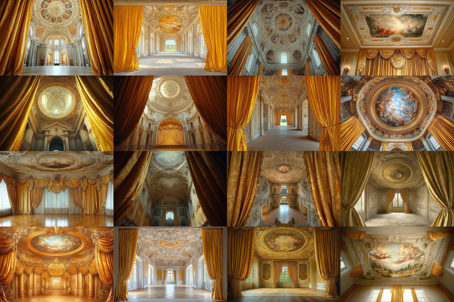 Baroque Regal Fresco Digital Backdrops, Grand Palace Ceiling Photography Backgrounds, Ornate Royal Interior - Baroque Luxury Room