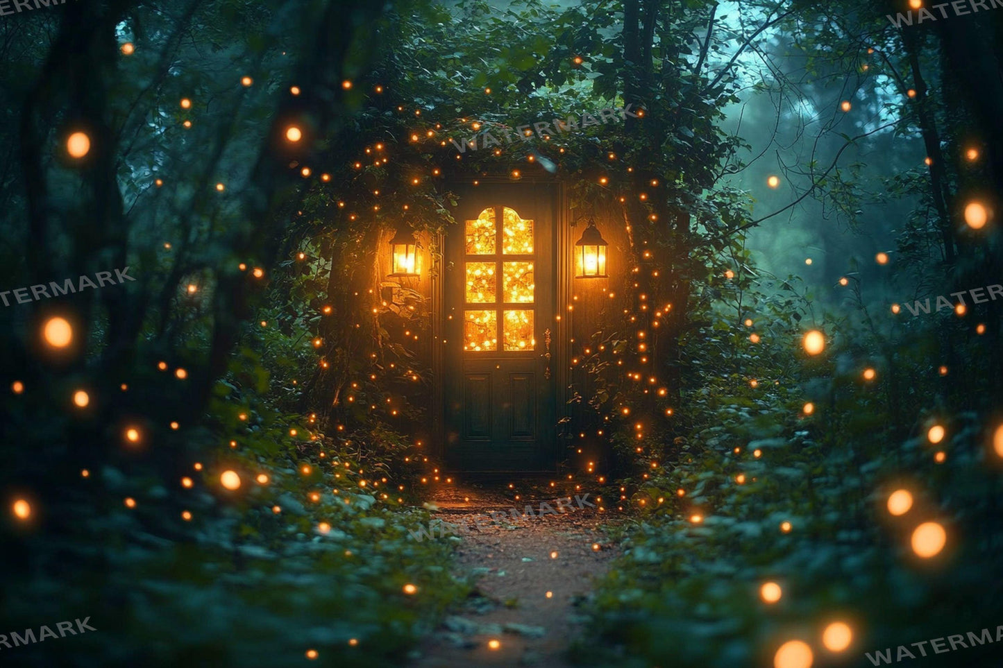 Fairy Lanterns Backdrops | Magical Night Scenes, Glowing Lights | Mystical Fantasy Forest Backgrounds - Photography & Digital Backdrops