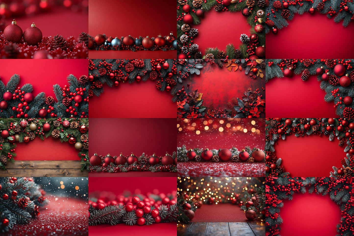 Festive Red Christmas Digital Backdrops - Holiday Junk Journal & Scrapbook Papers - Xmas Textured Backgrounds - Printable Digital Art