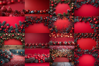 Festive Red Christmas Digital Backdrops - Holiday Junk Journal & Scrapbook Papers - Xmas Textured Backgrounds - Printable Digital Art