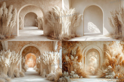 Boho Beige Backdrops - Neutral and Elegant Archway Digital Backdrops, Photoshop & Master Overlays - Wedding and Maternity Backdrops