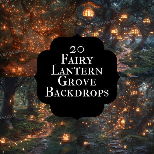 Fairy Lantern Grove Backdrop: 2PNGs for Magical Forest Night Scenes, Enchanted Glowing Light Photography, Mystical Woods Digital Backdrops