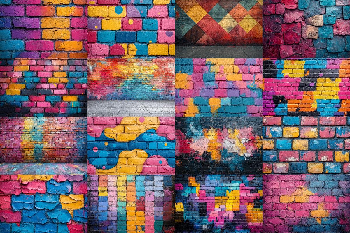 Urban Graffiti Wall Backdrops for Photography - Warm Inviting Digital PNGs 00x00px - Ideal for Artists  Designers