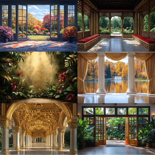 Royal Gold Garden Digital Backdrop, Studio Photography Backgrounds, Elegant Floral Scene, Photo Prop, Fantasy Portrait, Wedding Template