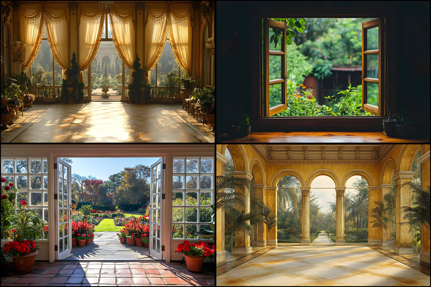 Royal Gold Garden Digital Backdrop, Studio Photography Backgrounds, Elegant Floral Scenery for Portrait Photoshoot, Wedding, and Events
