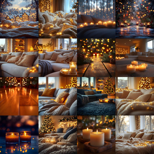 Warm Lights Digital Backdrops - Cozy Christmas Photo Backdrops - Photography, Newborn, Maternity & Family Portraits - Festive Wallpapers