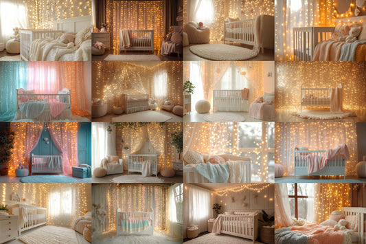 Fairy Lights Nursery Backdrop: 1PNGs for Baby Photo Editing, Twinkle Light Photography Props, Dreamy Newborn Digital Backdrops