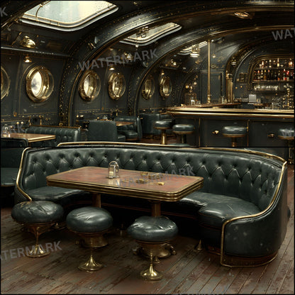 Steampunk Airship Bar Digital Backdrop, Vintage Aviation Background for Photography, Unique Square Photo Booth Prop, Fantasy Steampunk Design