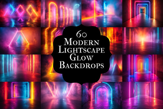Modern Lightscape Glow Digital Backdrops - 6High-Resolution PNGs for Photography 00x00px - Commercial Use Allowed - Digital Backdrops