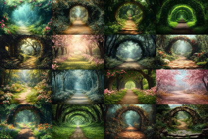 Enchanted Forest Backdrops for Photography ��������� Magical Digital Portraits Backgrounds, Magic Woodland, Lush Green Tree & Floral Backdrops