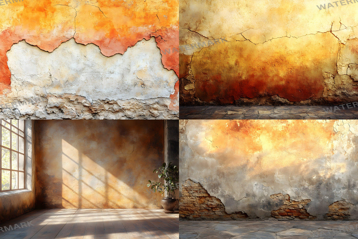 Sunlit Clay Wall Backdrop, Rustic Textured Background, Aged Plaster Walls, Warm Earthy Decor, Mediterranean Aesthetic, Photography Setting