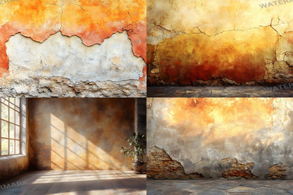 Sunlit Clay Wall Backdrop, Rustic Textured Background, Aged Plaster Walls, Warm Earthy Decor, Mediterranean Aesthetic, Photography Setting