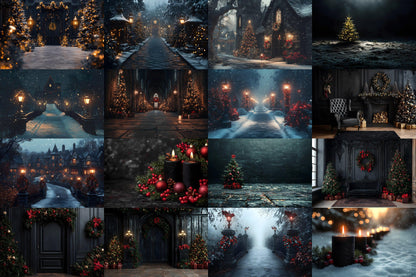 Gothic Christmas Backdrops, Black Christmas Backgrounds, Gothic Festive Dark Hue Xmas, Photography, Photoshop - Gothic Backdrops - 3:2