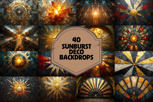 Sunburst Deco Digital Backdrops | Art Deco Sunburst Textures | Golden Sunburst Backgrounds for Photoshop, Photography & Composites