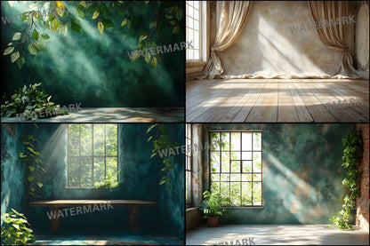 Vintage Sunlit Room Digital Backdrop, Wallpaper Backgrounds, Photography, Cozy Interior Scene, Photo Prop, Dreamy Light