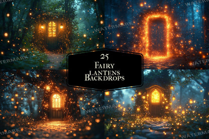Fairy Lanterns Backdrops | Magical Night Scenes, Glowing Lights | Mystical Fantasy Forest Backgrounds - Photography & Digital Backdrops