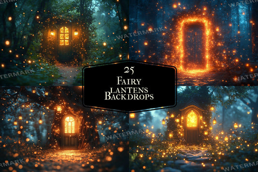 Fairy Lanterns Backdrops | Magical Night Scenes, Glowing Lights | Mystical Fantasy Forest Backgrounds - Photography & Digital Backdrops