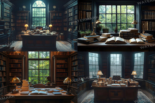Vintage Library Study Backdrops - Dark Academia Aesthetic Backgrounds for Photography, Photoshop, Digital Art & Bookish Scenes