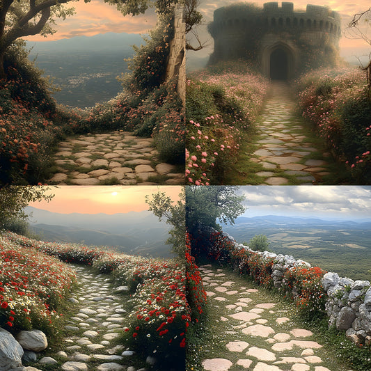 Wildflower Castle Backdrop, Wall View Background, Photography, Digital Download, Fantasy Scenery, Enchanted Forest, Princess Theme