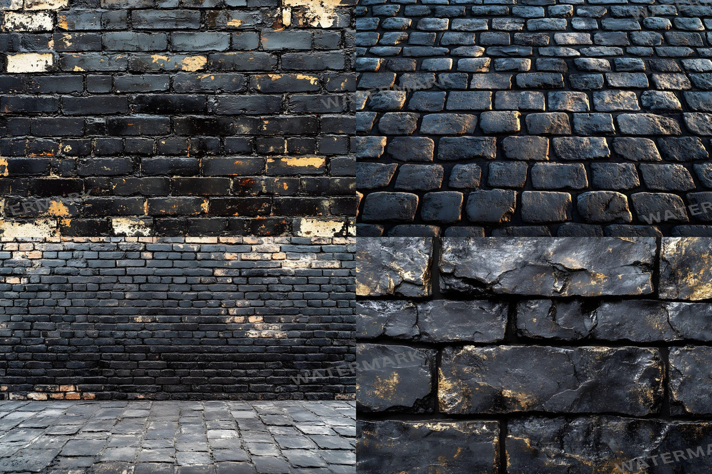Sleek Black Brick Backdrops - Dark Urban, Industrial Texture, Moody Digital Backgrounds