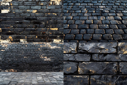 Sleek Black Brick Backdrops - Dark Urban, Industrial Texture, Moody Digital Backgrounds
