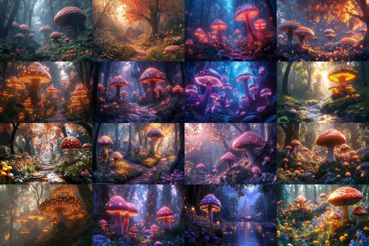 Magic Mushroom Forest Backgrounds - TV wallpaper Backgrounds, Enchanted Forest, Glowing Mushrooms, Mushroom Digital Backdrops, TV Background