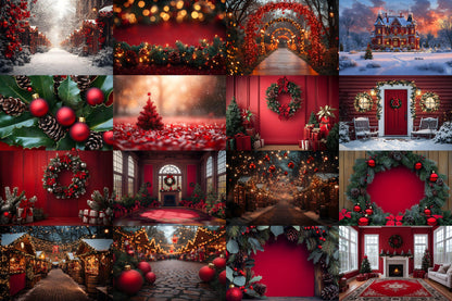 Christmas Backdrop, Digital Backdrop, Santa Christmas Backdrop For Kids Family, Festive Digital Download Christmas Background
