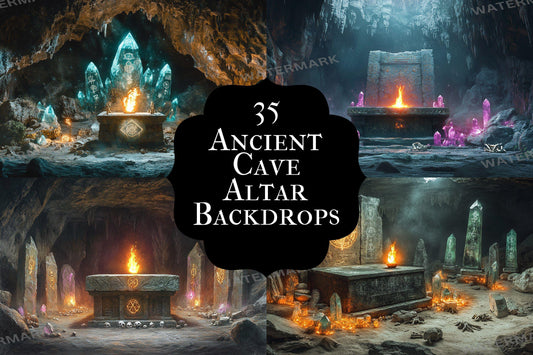 Ancient Cave Altar Backdrop: 3PNGs for Dark Fantasy Photography, Underground Ritual Chamber Scenes, Mystical Stone Digital Backdrops