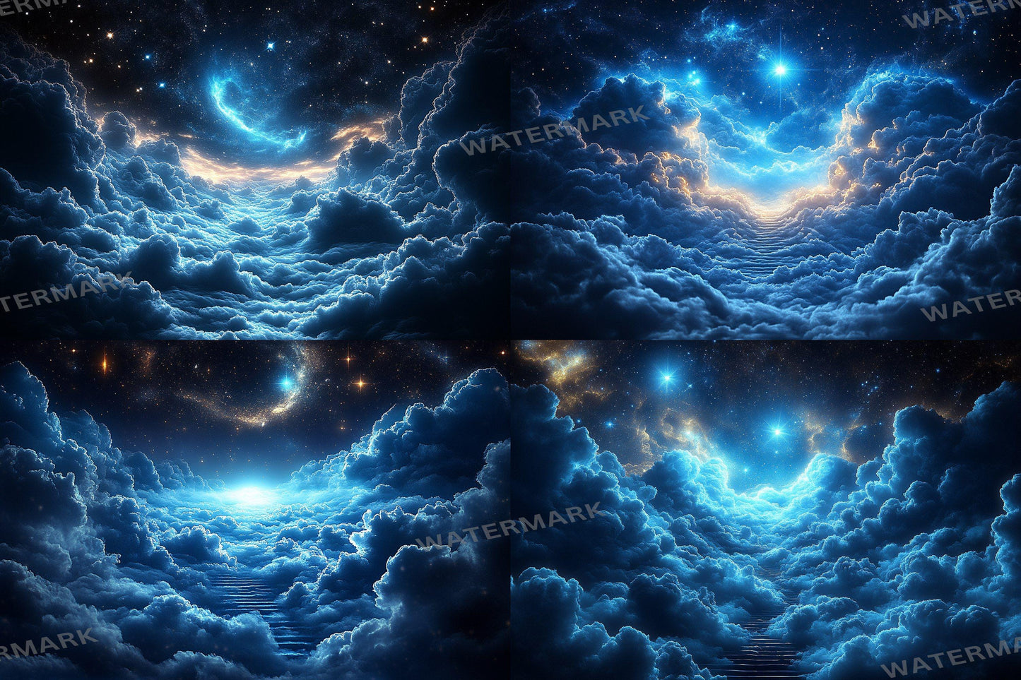 Starry Night Sky Backdrop: 5PNGs for Celestial Galaxy Photography, Cosmic Space Universe Scenes, Twinkling Star Digital Backdrops.