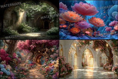 Alice in Wonderland Backdrop Bundle, Whimsical Digital Backgrounds for Photography, Storybook Theme, Fantasy Photo Booth, High-Res Images, Landscape