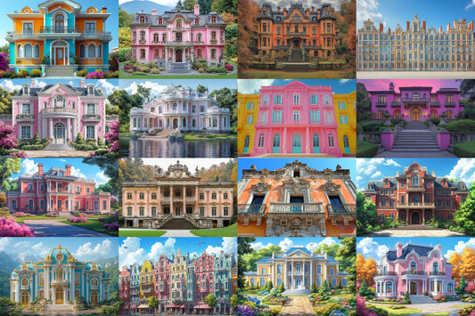 Baroque House Interior Backdrops, Elegant Mansion Photography Backgrounds, Ornate Architecture - Colorful Buildings - Baroque Backdrops