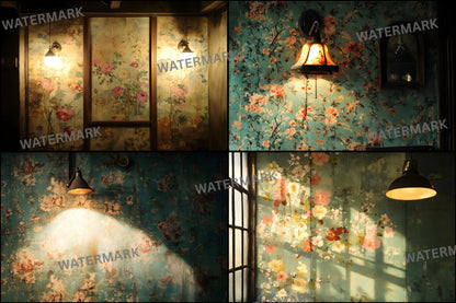 Vintage Wallpaper Room Digital Backdrop, Photography Backgrounds, Antique Interior Photo Prop, High-Res Download for Photographers