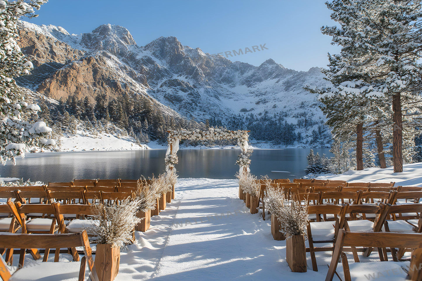 Snowy Mountain Wedding Backdrops - Romantic Alpine Digital Backgrounds