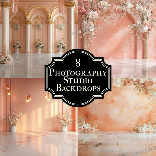 Photography Studio Backdrops, Elegant Floral Backgrounds, Peach and Cream Tones, Digital Props for Photoshoots and Creative Projects