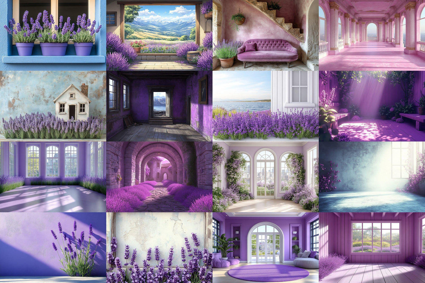 Vintage Studio Lavender Backdrops - Elegant Purple Photography Backgrounds - Floral Interior Scenes - Digital Download - Purple Backdrop Set