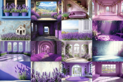 Vintage Studio Lavender Backdrops - Elegant Purple Photography Backgrounds - Floral Interior Scenes - Digital Download - Purple Backdrop Set