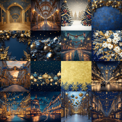 Royal Christmas Backdrops | Nutcracker, London, British | Navy and Gold Christmas Festive Backdrops, Holiday Season Christmas Background