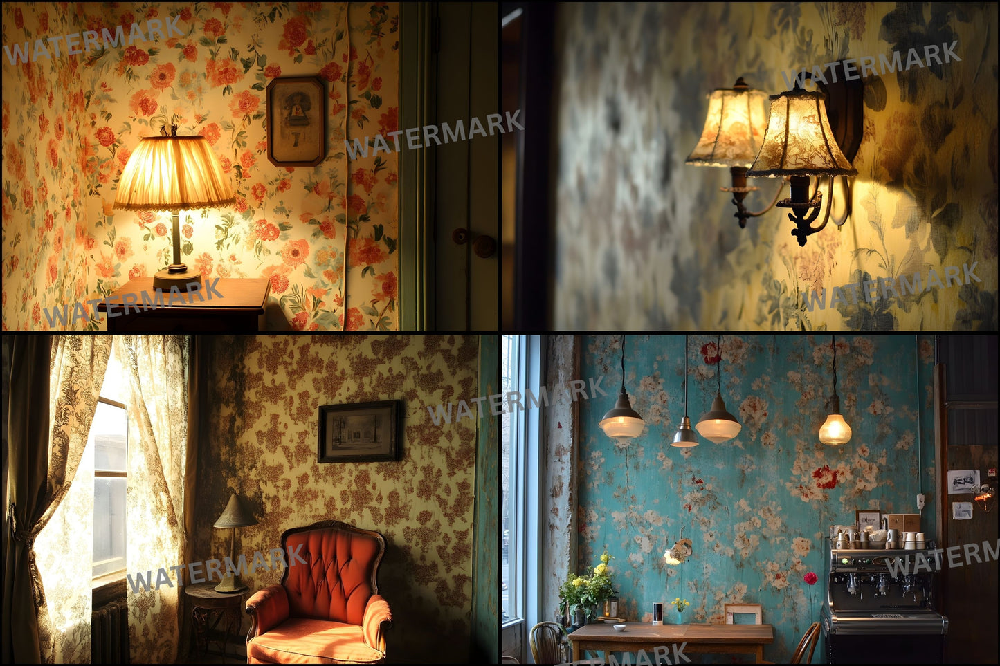 Vintage Wallpaper Room Digital Backdrop, Photography Backgrounds, Antique Interior Photo Prop, High-Res Image for Photographers