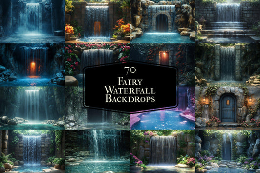 Fairy Waterfall Backdrops, Enchanted Cascades, Mystical Forest Falls, Dreamy Fantasy Streams, Magical Nature Digital Backgrounds